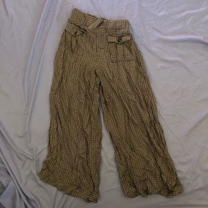 Yellow checkered flowy pants